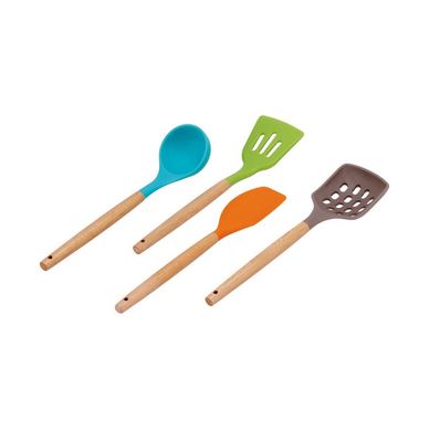 Set od 4 drvena i silikonska kuhinjska pomagala, višebojno, 32 cm