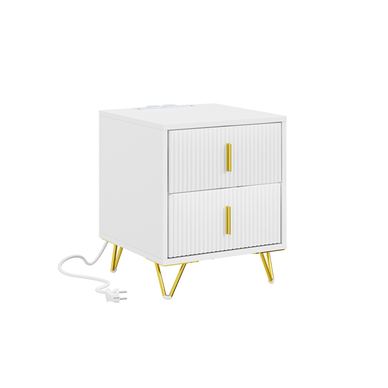 SoBuy | Bela nočna omarica z predali in USB | MDF, 25 kg