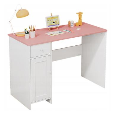 Birou Alb cu Sertar și Dulap pentru Fete, cu Blat Loft Roz, 110 cm