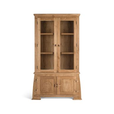 Βιτρίνα από ξύλο teak με γυάλινες πόρτες και χειροποίητα σκαλίσματα