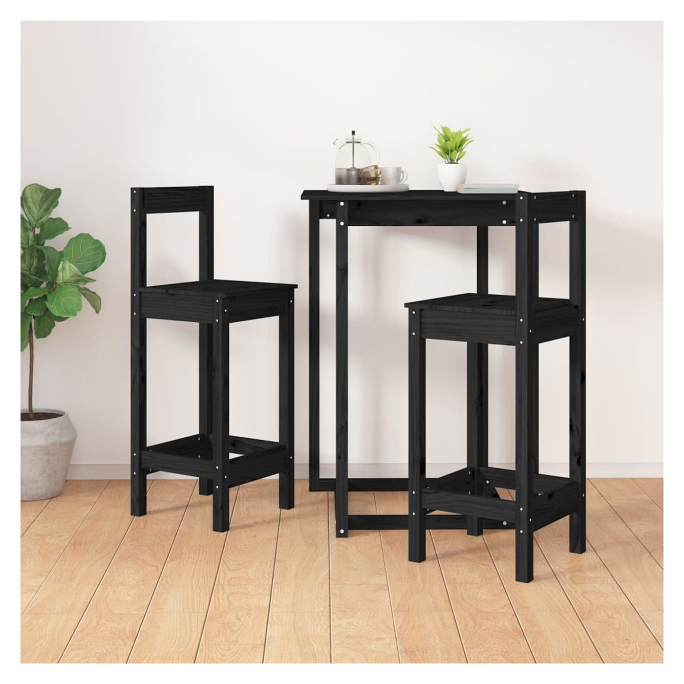 Scaune de bar, 2 buc., negru, 40x41,5x112 cm, lemn masiv pin - 5