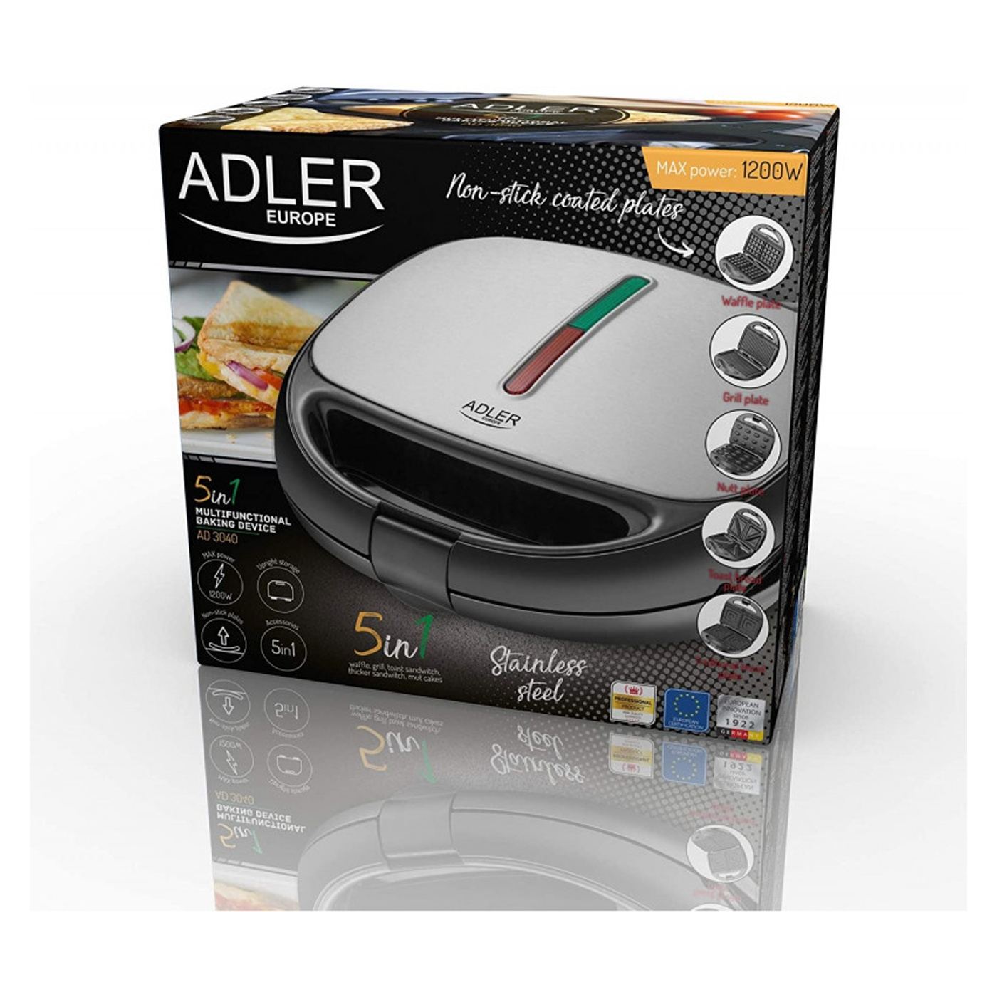 Adler AD 3040, 1200W, 5 tipuri de plăci, Acoperire antiaderentă, Negru/inox - 8