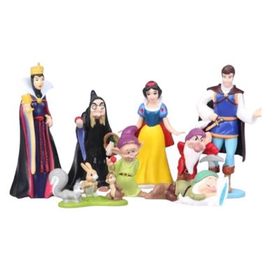 Komplet 8 figuric: Sneguljčica in sedem gnomov, čarovnica, kraljica, živali, gnomi, Mbong®, 10 cm.