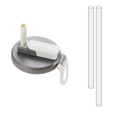 Kipp-Kopp Itatófedél, Átlátszó Szívószállal, Újrafelhasználható, Műanyag, Hordozható Fogantyúval, 5,4 cm, Szürke