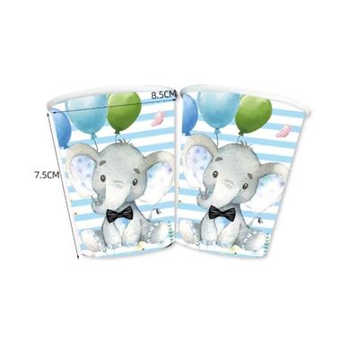 Set 10 Pahare, Flippy, Imprimeu Elefant, din Carton, 7.5 x 8.5 cm, Albastru