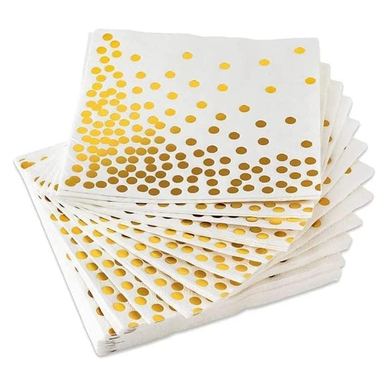 Set od 20 salveta, Flippy, s printom zlatnih točkica, papirnate, 17 x 17 cm, bijele