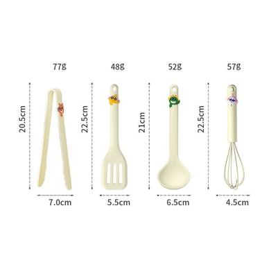 Set od 4 Flippy kuhinjska pomagala za djecu, silikon, otporno na toplinu, crtani dizajn, 13 x 24 x 5 cm, bež