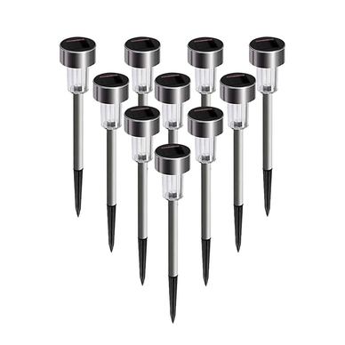 Комплект от 10 броя слънчеви LED градински лампи Flippy, 5.5 x 36.5 см, Бутон Вкл./Изкл., Многоцветна светлина, Сребрист