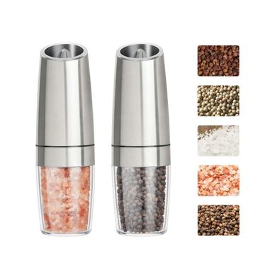 Set de 2 Rasnite electrice de Sare si Piper, Flippy, cu Camere Depozitare Transparente, Macinare, Functionare pe Baterii, cu Lum
