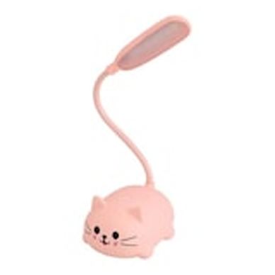 Namizna svetilka, animiran dizajn, model mačke, LED, polnjenje preko USB, z zaščito za oči, roza barva.