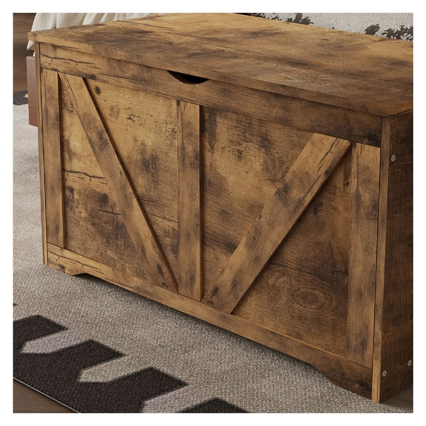 Ladă de depozitare din lemn, organizator de depozitare, bancă, stil loft maro, 100 cm - 2