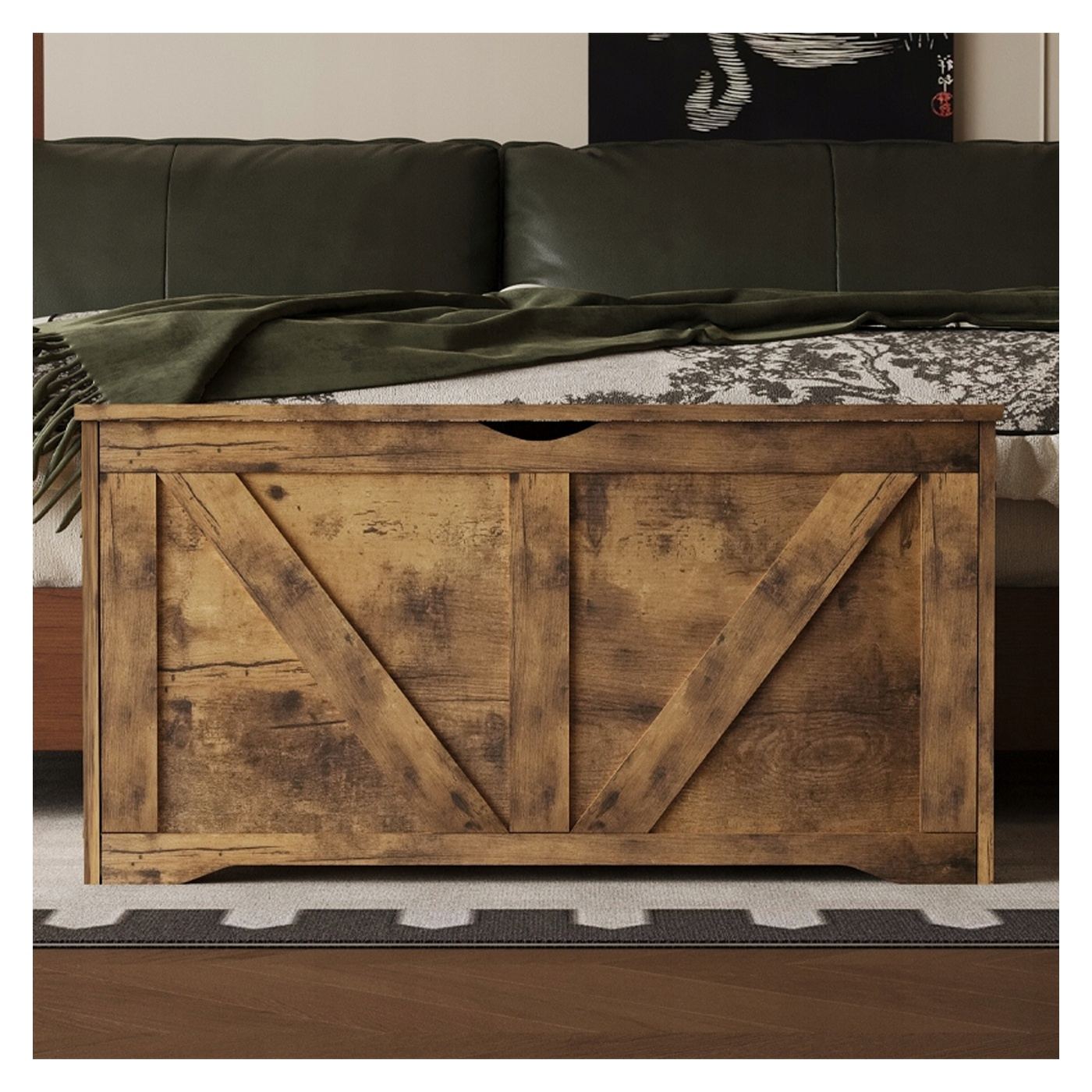 Ladă de depozitare din lemn, organizator de depozitare, bancă, stil loft maro, 100 cm - 3