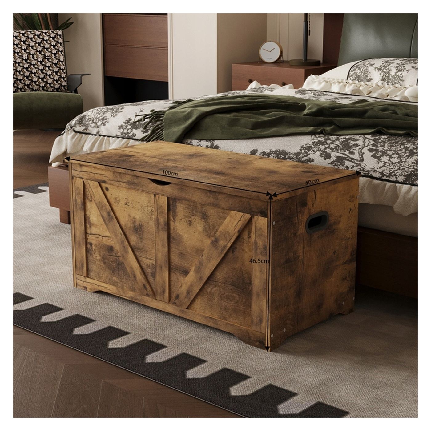 Ladă de depozitare din lemn, organizator de depozitare, bancă, stil loft maro, 100 cm - 5