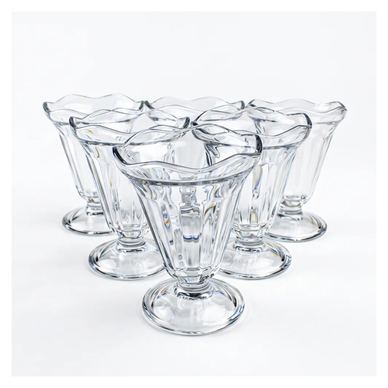Set 6 cupe inghetata din sticla transparenta ABYZ 225 ml model fatetat elegant pahare desert fructe si servire premium