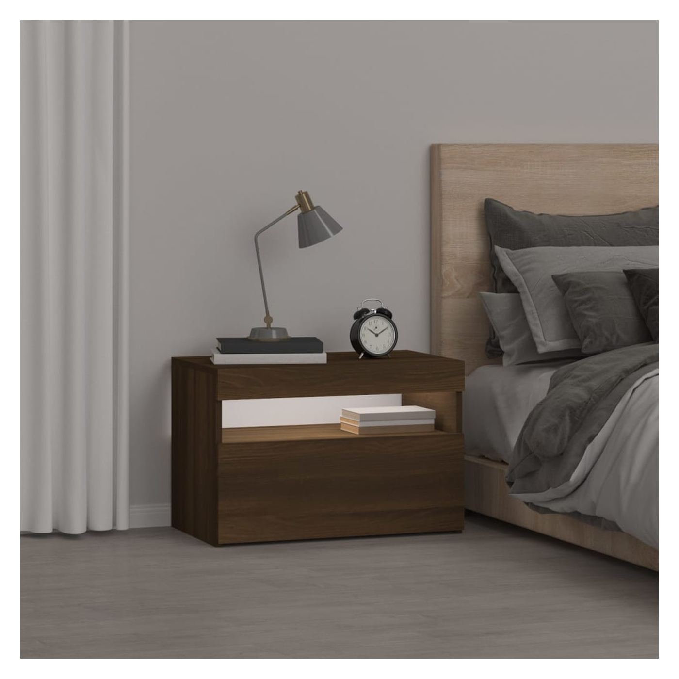 Κομοδίνο με Φώτα LED, Brown Oak, 60x35x40 εκ. - 4