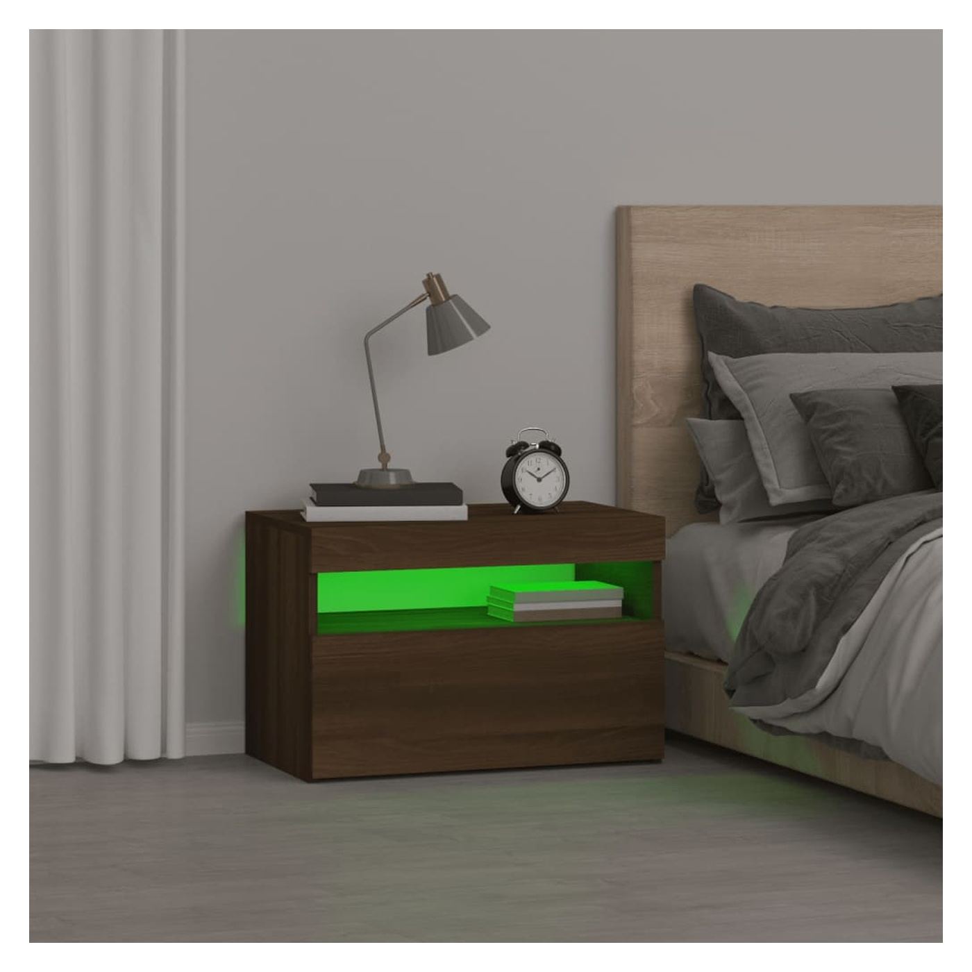 Κομοδίνο με Φώτα LED, Brown Oak, 60x35x40 εκ. - 5