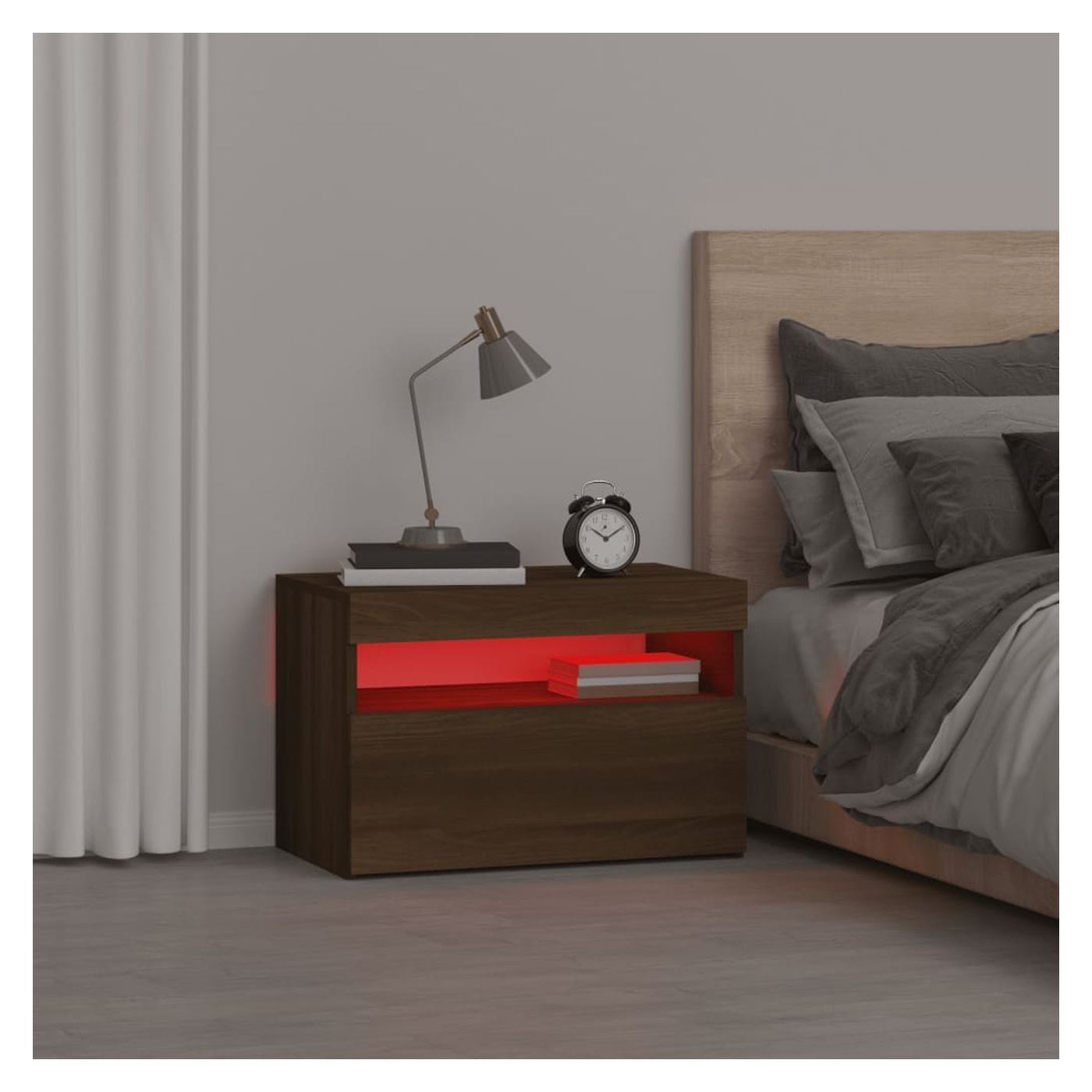 Κομοδίνο με Φώτα LED, Brown Oak, 60x35x40 εκ. - 6