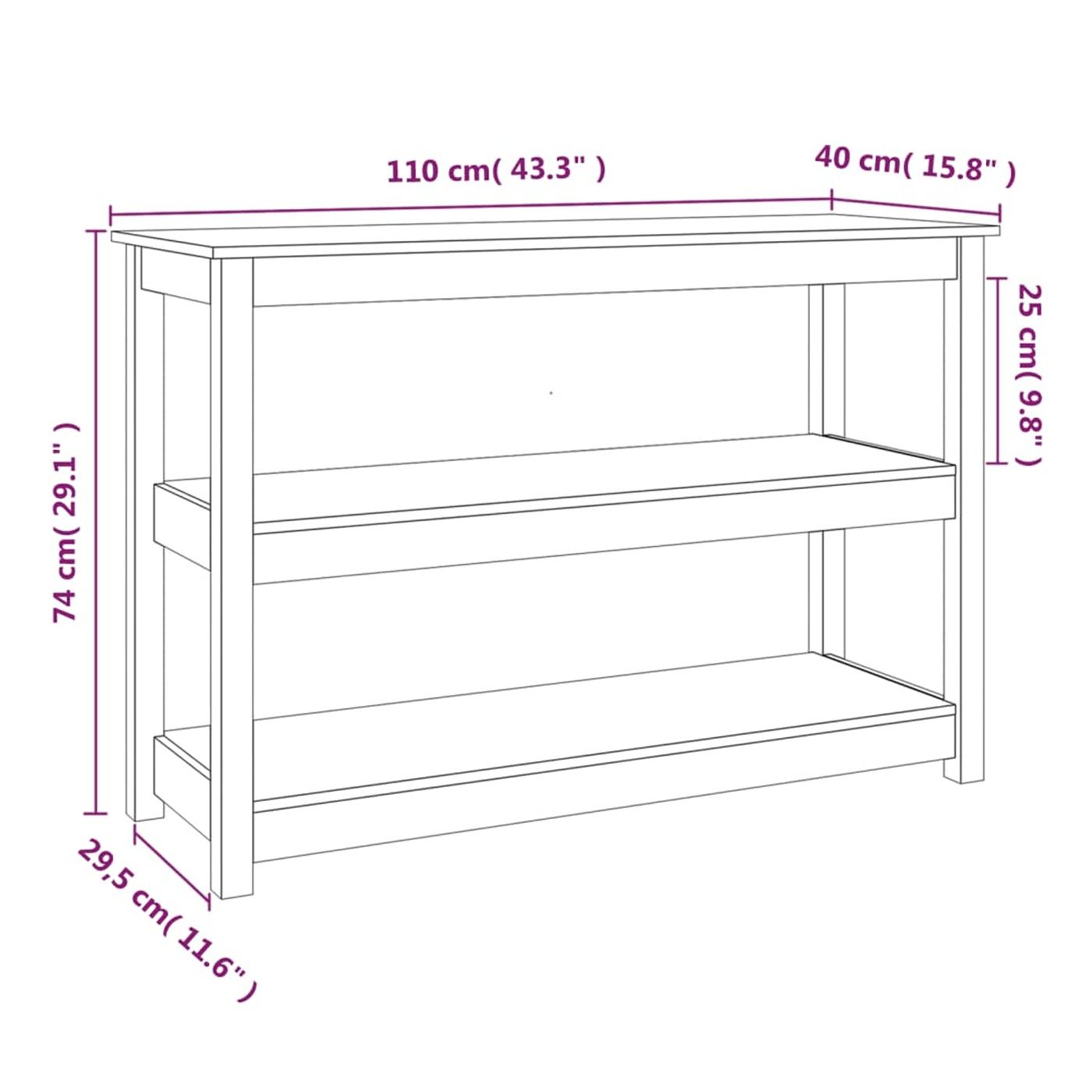 Τραπέζι κονσόλας, μελί καφέ, 110x40x74 εκ., μασίφ ξύλο πεύκου - 8