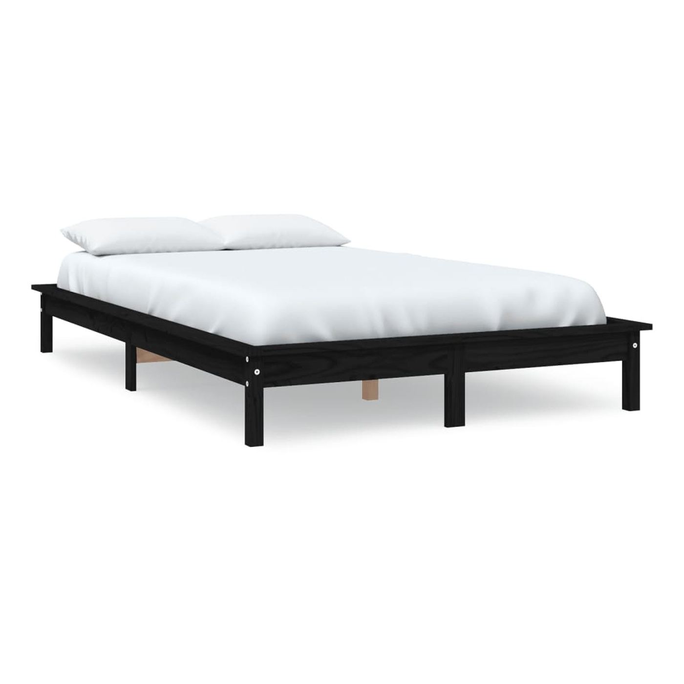 Posteljni okvir 4FT6, črn, 135x190 cm, masiven borov les - 2