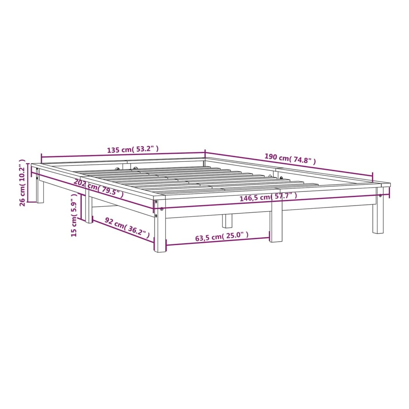 Posteljni okvir 4FT6, črn, 135x190 cm, masiven borov les - 9