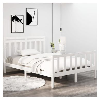 Okvir kreveta za bračni krevet 4FT6, bijeli, 135x190 cm, masivno drvo