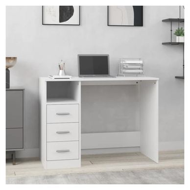 Birou cu sertare, alb, 102x50x76 cm, lemn prelucrat