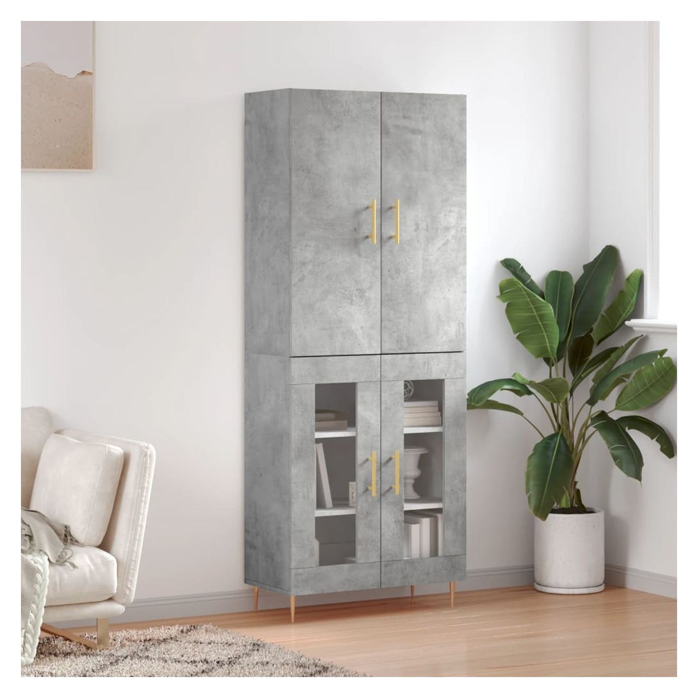 Visoka ormar, siva beton, 69,5x34x180, kompozitno drvo - 11