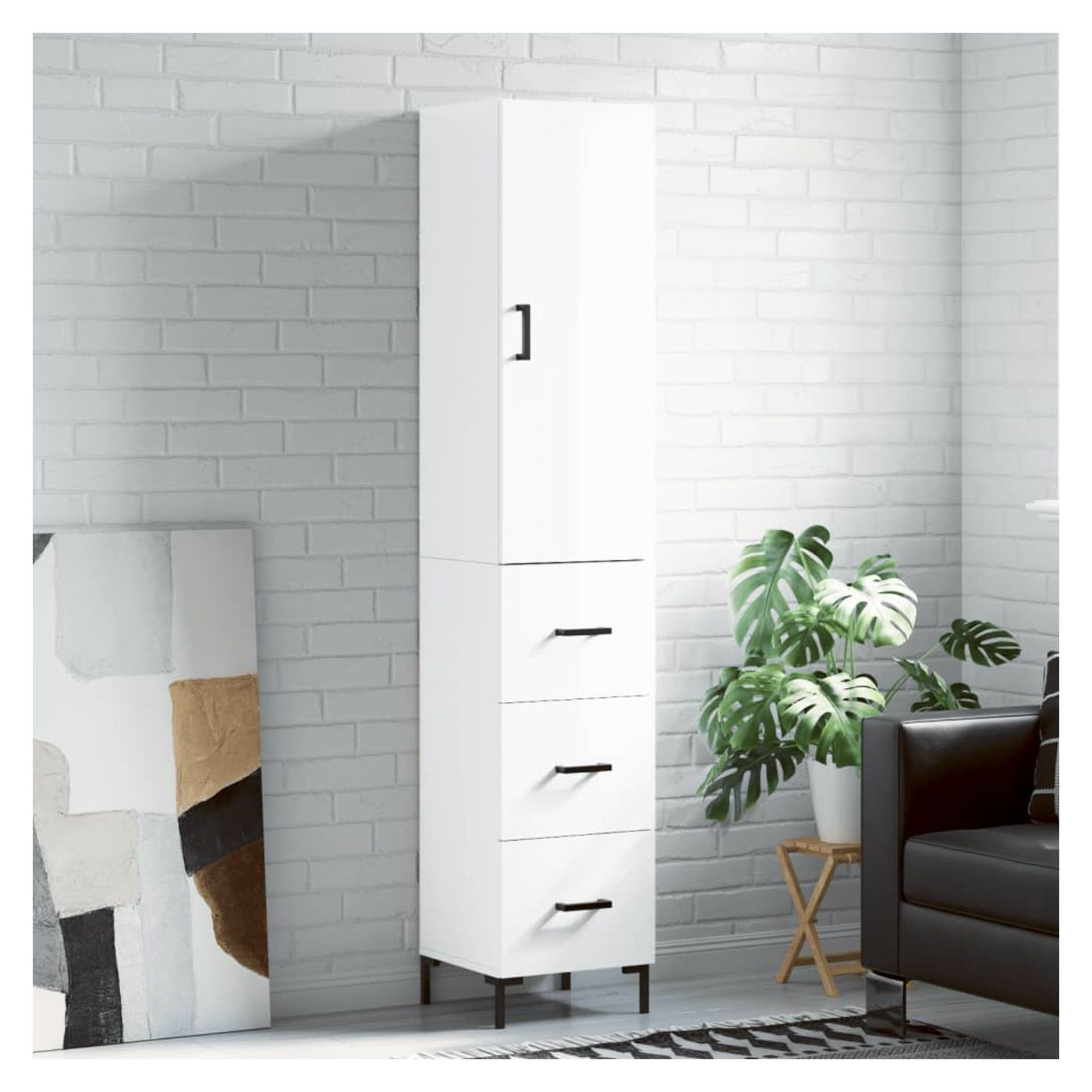 Visoka ormar, bijela visokog sjaja, 34,5x34x180 cm, obrađeno drvo - 11