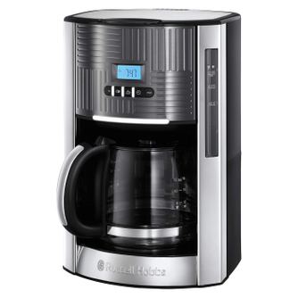 Cafetiera Russell Hobbs Geo Steel, 1.25L, filtru permanent, corp inox, plita mentinere cald, argintiu