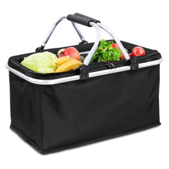 Cos Picnic SIYUAN, Cumparaturi, Plaja, termoizolant, pliabil, 48x28x22 cm, cadru aluminiu, impermeabil, Culoare negru