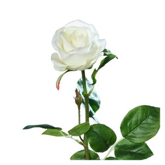 Trandafir artificial la fir, culoare alba, inaltime 66 cm