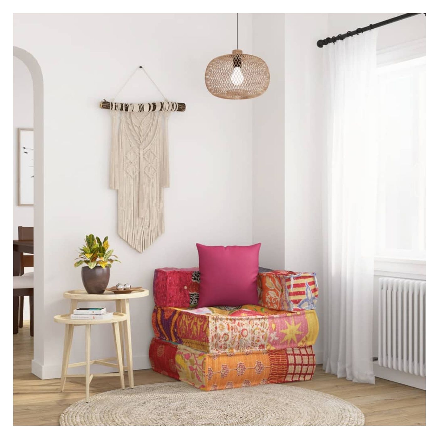 Fotoliu puf modular cu pernă, model petice, material textil