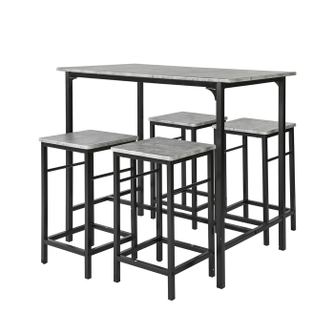 SoBuy OGT11-HG Бар маса с 4 стола Комплект Сив