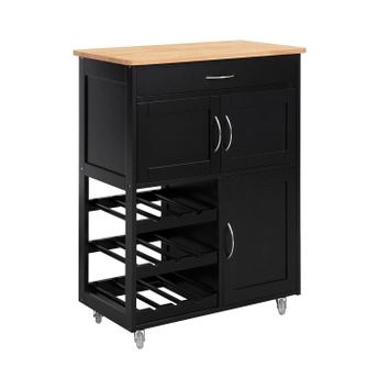 SoBuy Kuhinjski voziček s policami za steklenice in predalom, črn, 67x87x37 cm