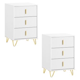 SoBuy Set de 2 Noptiere Albe cu 3 Sertare 40x36x63 cm FBT115-L-Wx2