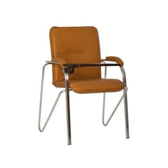Scaun vizitator MULLER Soft cu masuta rabatabila, Aramiu, piele ecologica