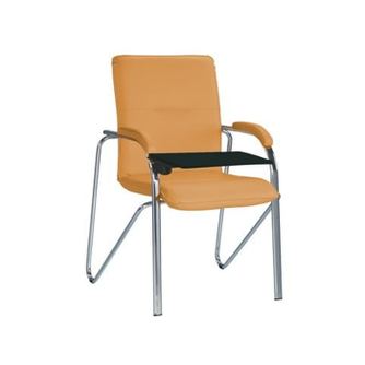 Scaun vizitator MULLER Soft cu masuta rabatabila, Ocru, piele ecologica