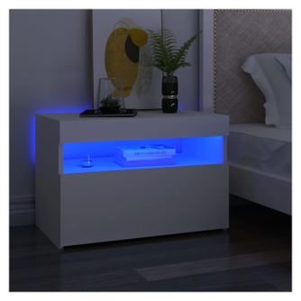 LED Κομοδίνο, Λευκό, 60x35x40 εκ., Σύνθετο Ξύλο