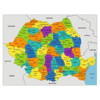 Самозалепващ се тапет Административна карта на Румъния, 300 x 250 см