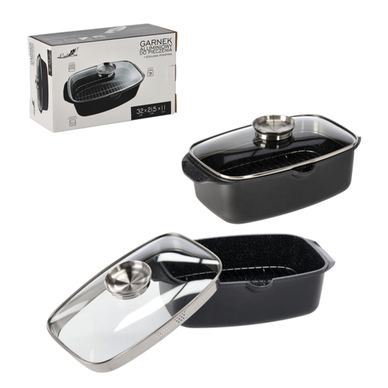 Tava aluminiu pentru cuptor, cu capac sticlă și grătar, 32x21.5x11 cm, JollyMag, KIR2852