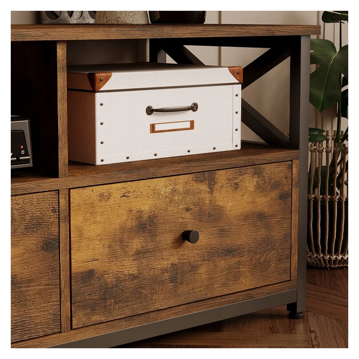 Dulap TV cu 3 sertare, stil vintage loft rustic, maro, 143 cm - 3