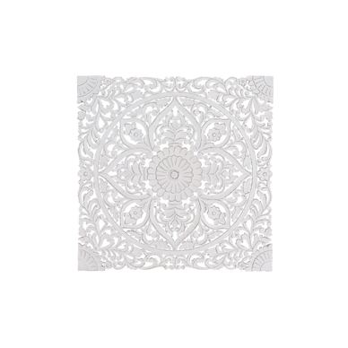 Tăblie de pat sculptată manual, alb antichizat, 120x120 cm