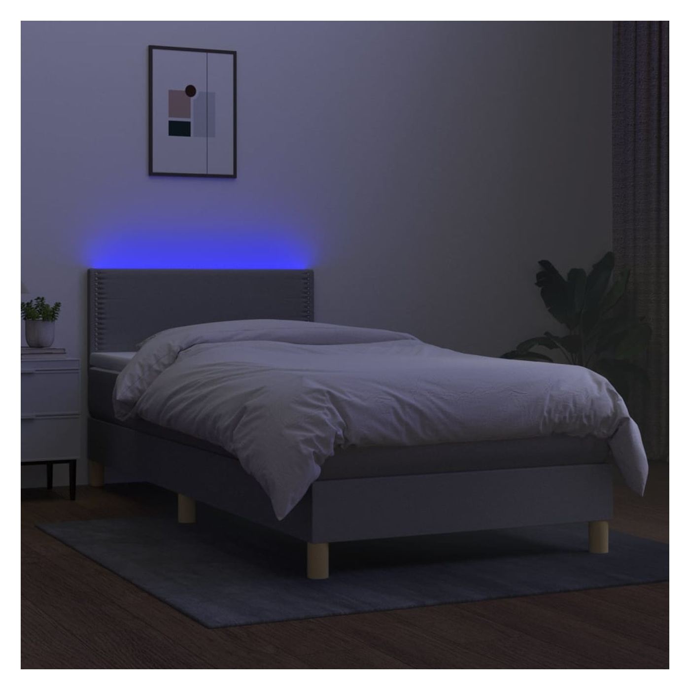 Okvir kreveta s madracem i LED rasvjetom, svijetlosiva, 90x200 cm, tekstil - 4