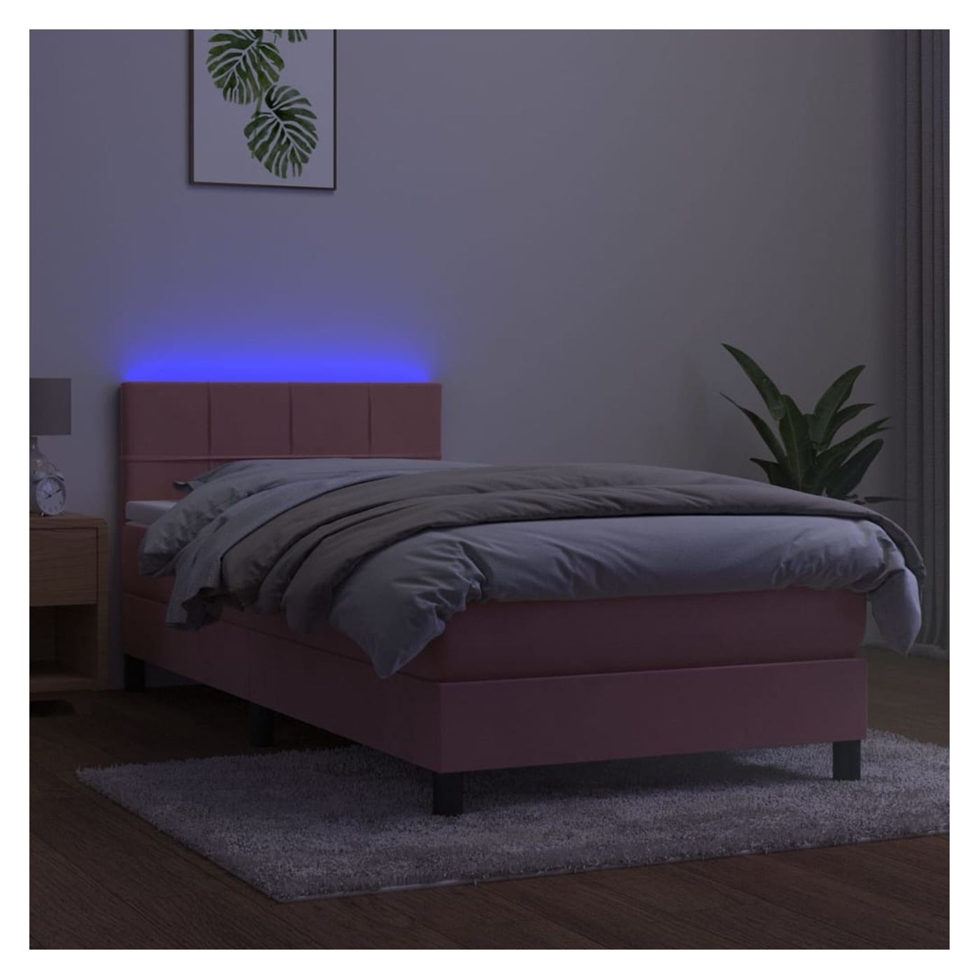 Okvir za krevet s madracem i LED rasvjetom, ružičasti, 100x200 cm, baršun - 3