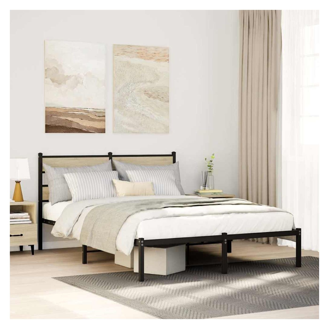 Kovový rám postele bez matrace dub sonoma 135 x 190 cm - 2