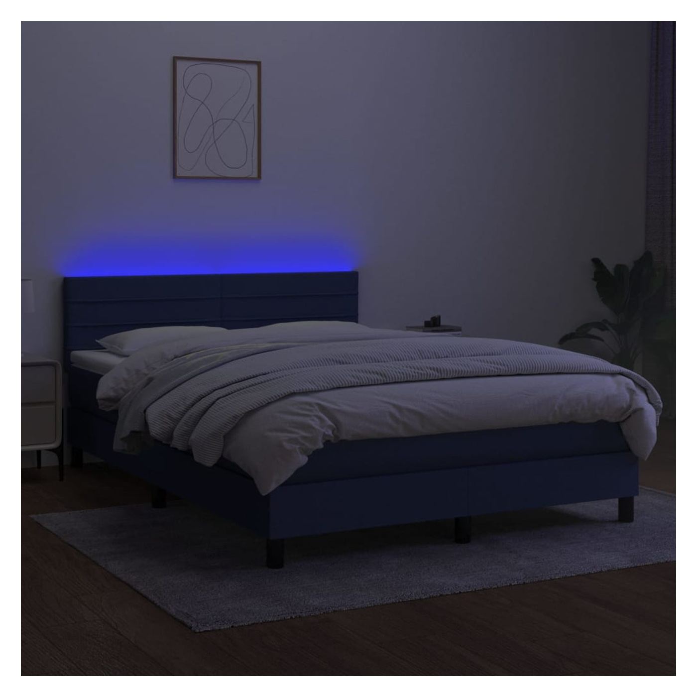 Легло с пружини, матрак и LED осветление, синьо, 140x200 см, текстил - 4