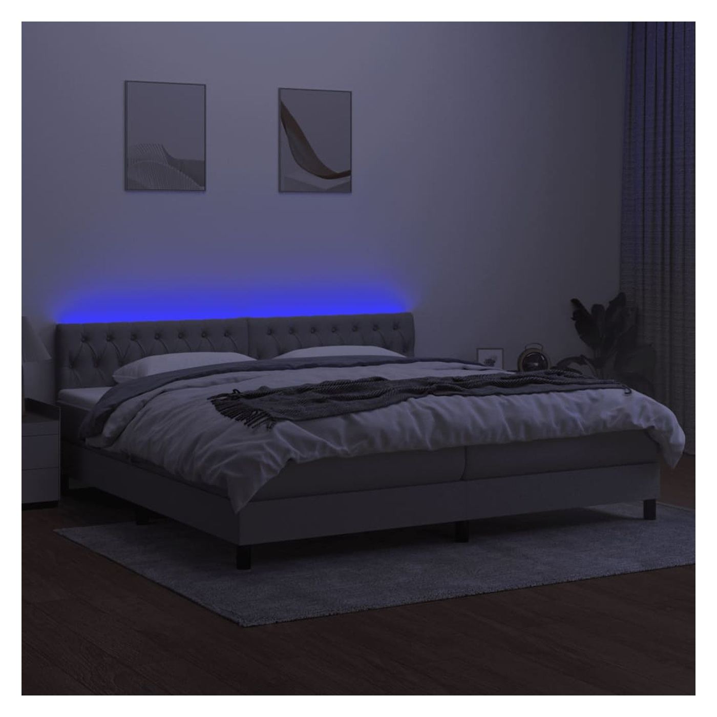 Okvir za krevet s madracem i LED rasvjetom, svijetlosiva, 200x200 cm, tekstil - 4