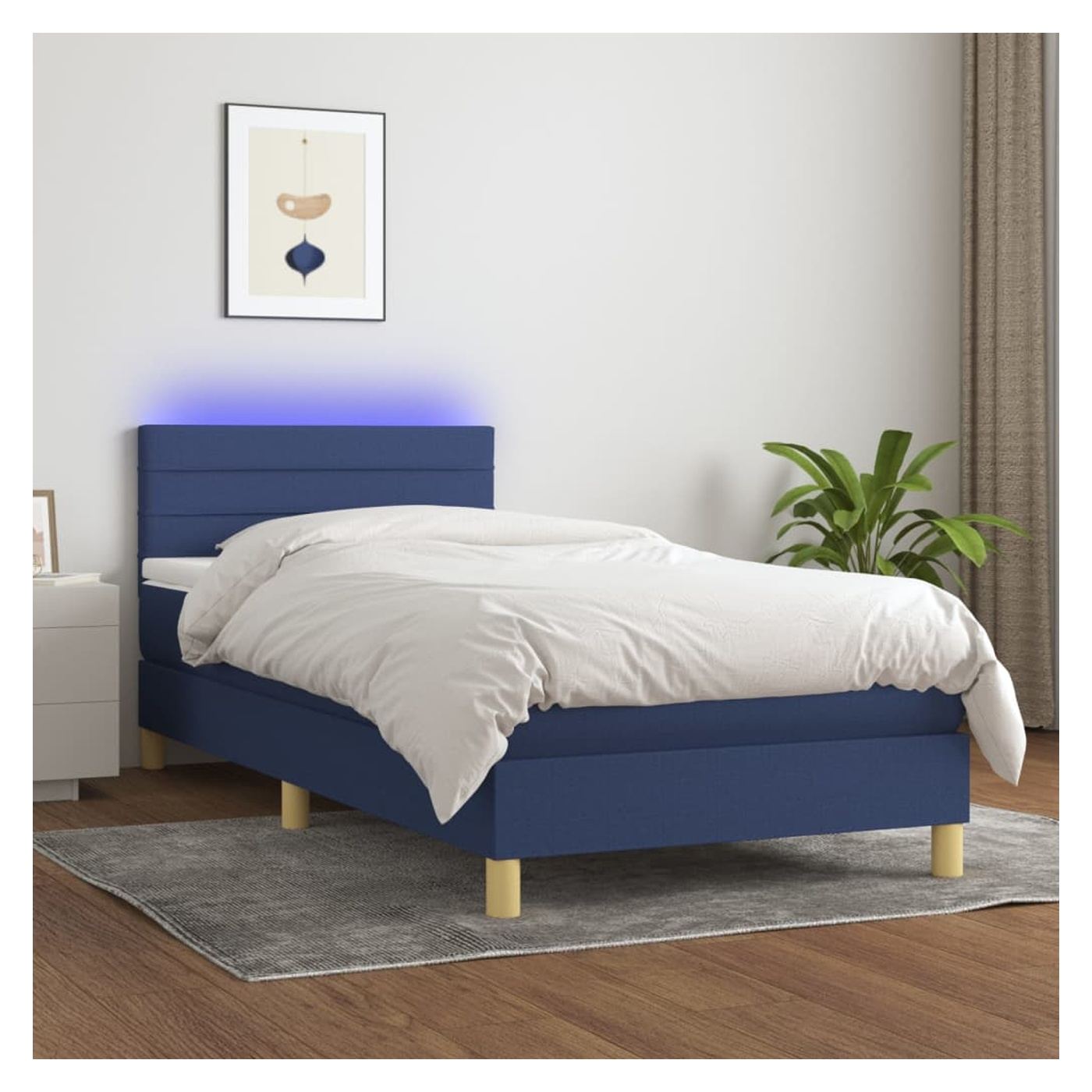 Box spring postel s matrací a LED modrá 90x200 cm textil - 2