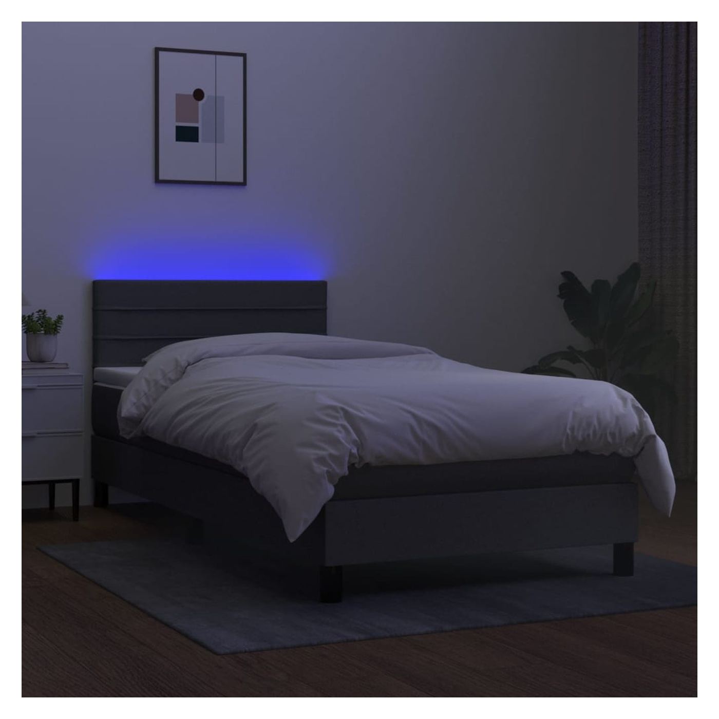 Легло с пружини, матрак и LED осветление, тъмносиво, 90x200 см, текстил - 4
