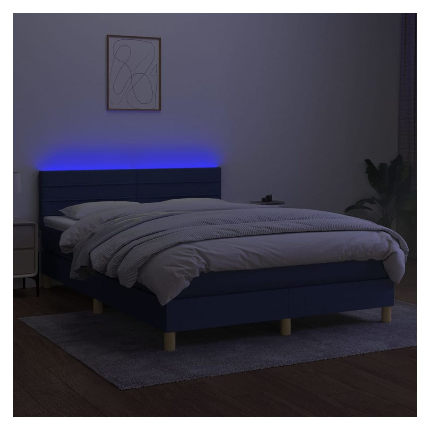 Легло с пружини, матрак и LED осветление, синьо, 140x200 см, текстил - 3